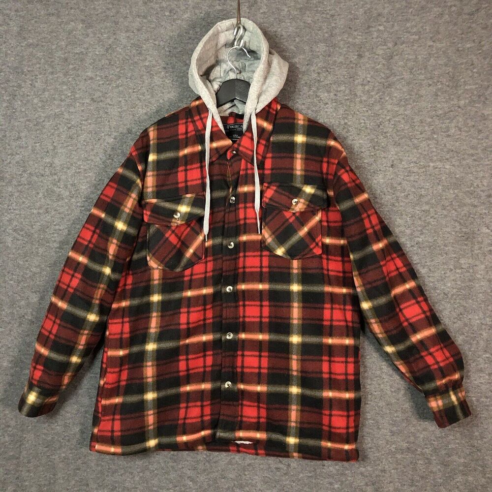 Fourcast Hoodie Men's L Sherpa Lined Plaid Flannel Layered Jacket Soft Shell